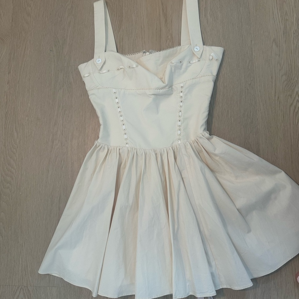 House of CB Cream Sleeveless Dress with Button Details